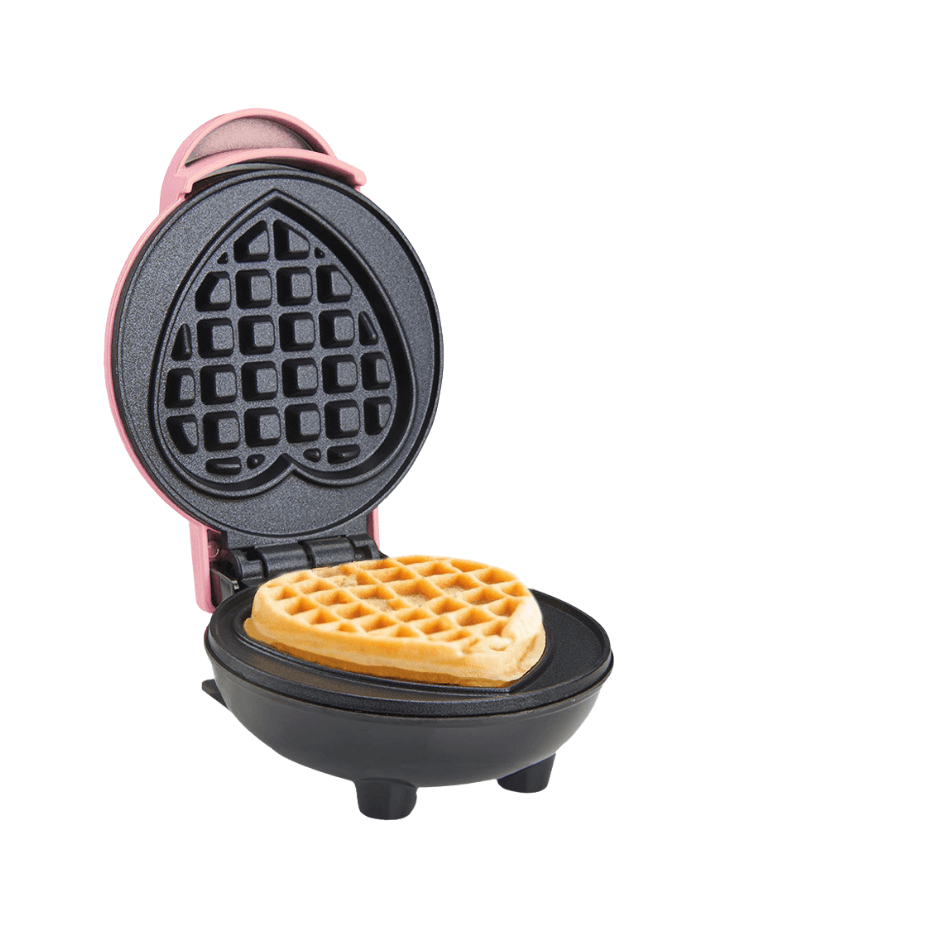 Mini Waflera Electrica Placas Corazon Formato Redondo Tapa Abatible Superficie Antiadherente Compact