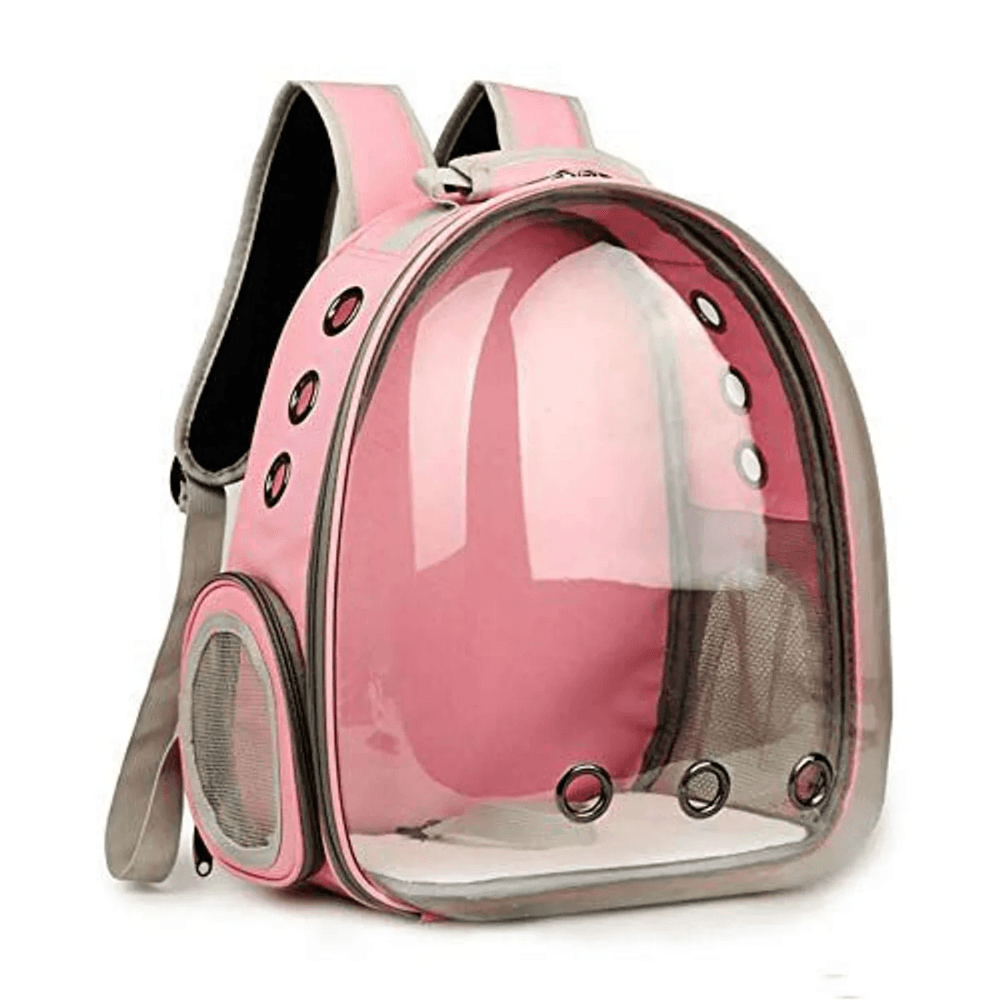 Maleta Morral Mascota Transportadora Capsula Transparente Rosa