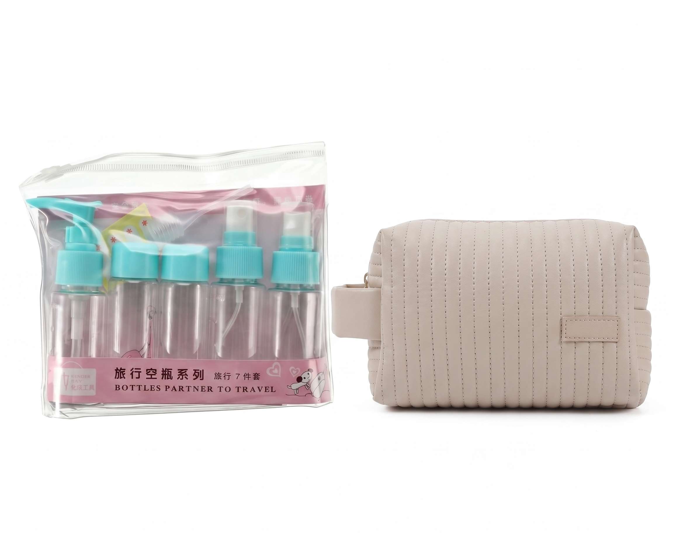 Kit De Viaje Con Bolso Organizador Y Envases Para Líquidos Cosmetiquera y Frascos