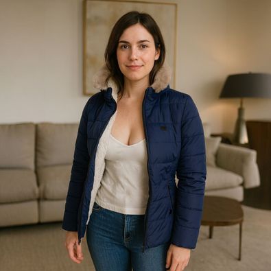 Chaqueta para Mujer con Capucha e Interior en Tela Ovejera Zara Azul