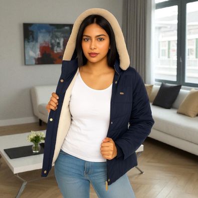 Chaqueta para Mujer con Capucha e Interior en Tela Ovejera Wendy Azul