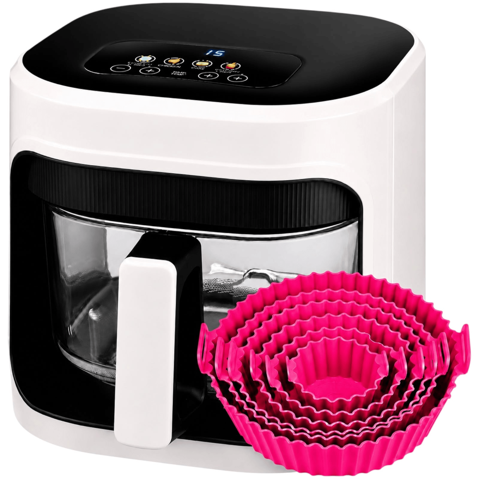 Airfryer Freidora De Aire Digital De Vidrio Sin Aceite Silver Cresp 4 Litros + Moldes De Silicona