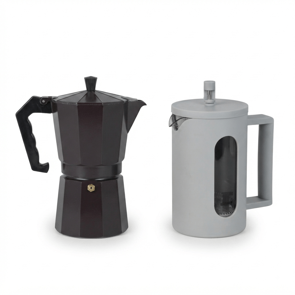 SET X 2 CAFETERAS (CAFETERA ITALIANA 9 TAZAS Y CAFETERA EMBOLO 800ML)
