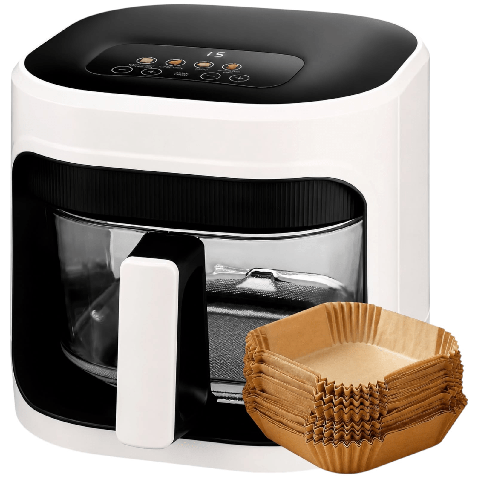 Freidora De Aire Multifuncional De Vidrio Home Digital Sin Aceite 8 Litros + 100 Papeles Antiadherentes