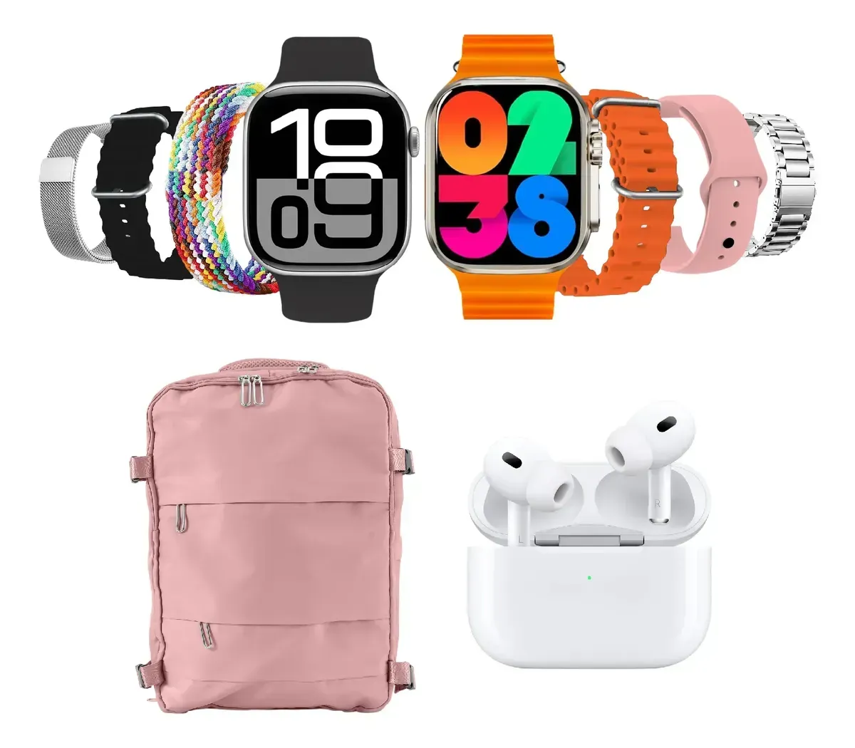 Morral De Viaje Rosado Smartwatch Ultra 2 AirPods 13 En 1