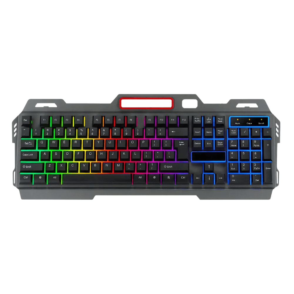 Teclado Gamer Luces LED Multicolor Diseno Ergonomico Soporte Celular Teclas Optimizadas