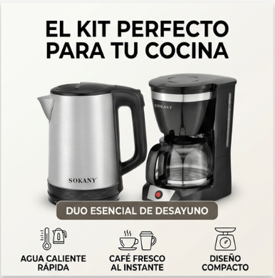 Cafetera Electrica Sokany + Hervidor de Agua Tetera Eléctrica